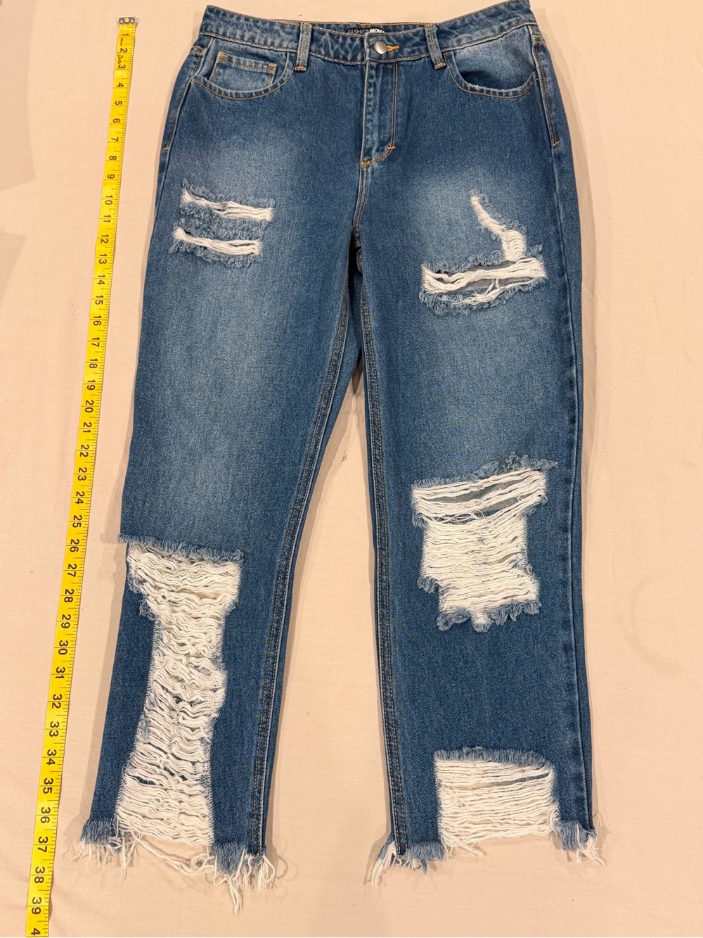 Fashion Nova Ripped Dark Blue Cropped Jeans